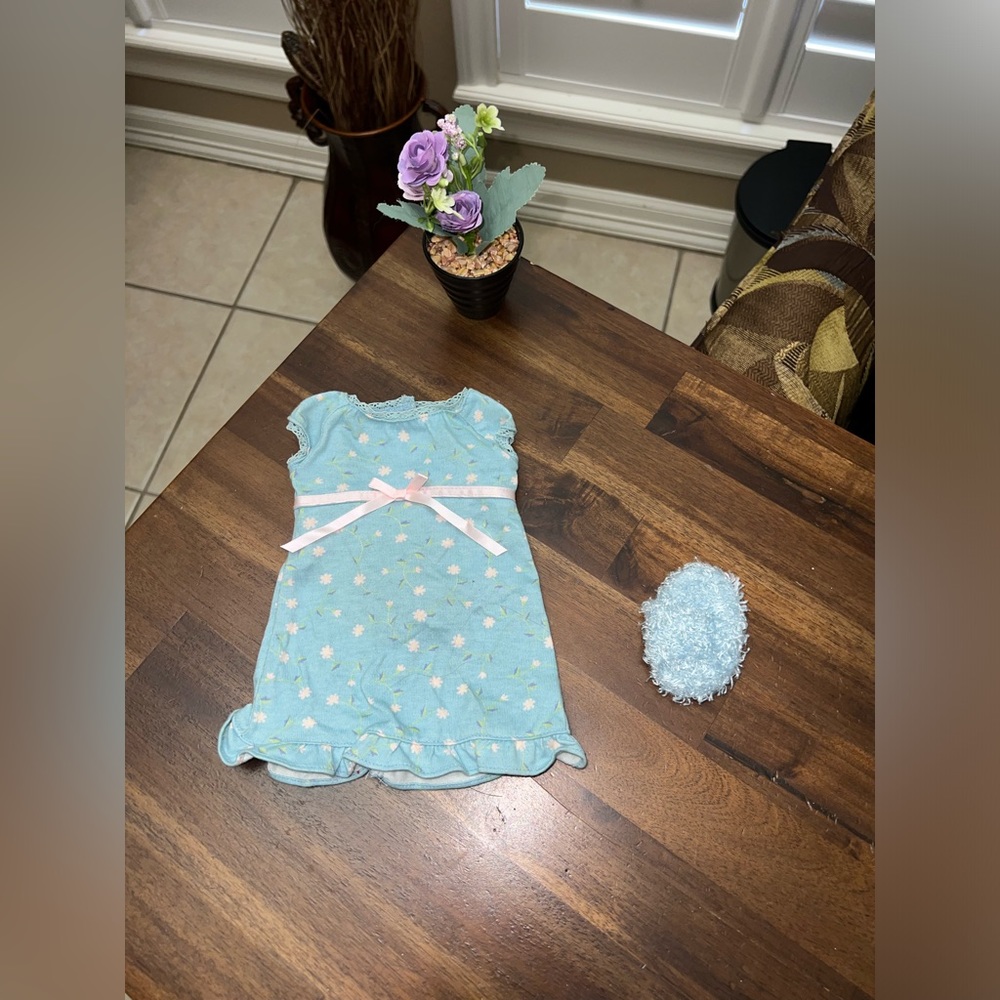 American Girl Doll Blue Floral Nightgown With Slipper Retired